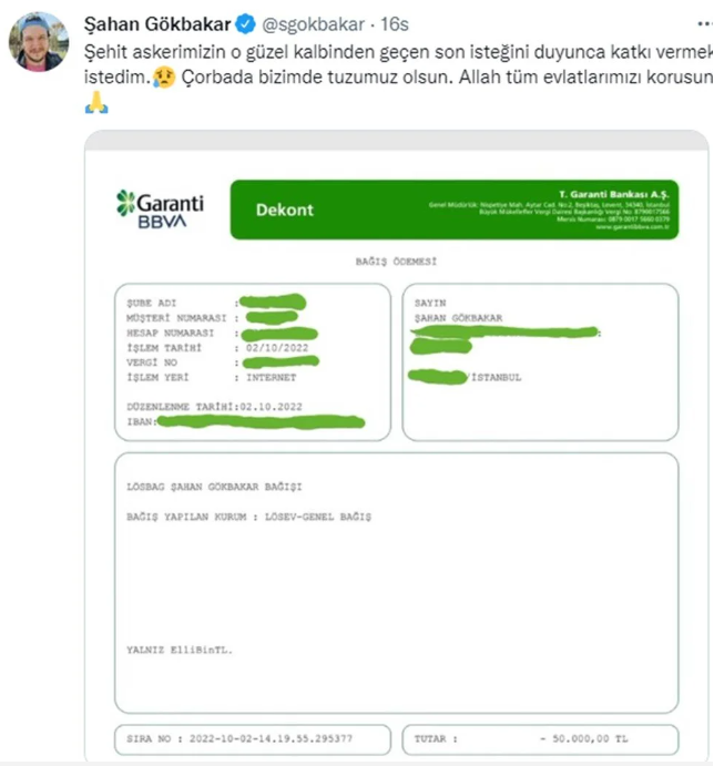Ünlü oyuncunun bağış dekontu tartışma yarattı