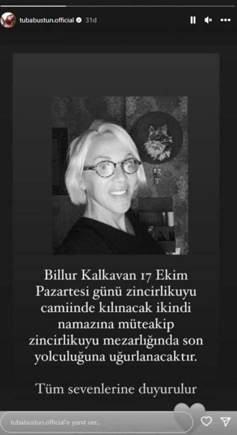 Tuba Büyüküstün, Billur Kalkavan'ın cenaze programını duyurdu