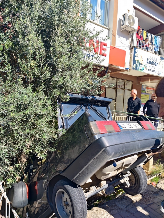 Otomobil evin bahçesine çakıldı