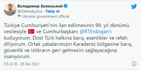 Zelenski'den Türkçe tebrik mesajı