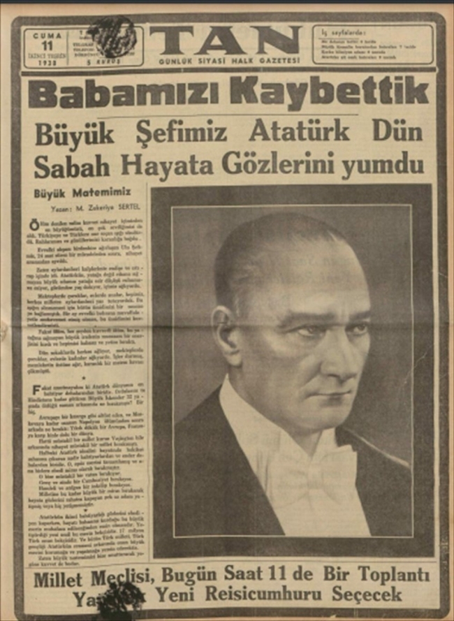 10 Kasım matemi gazetelerin tarihi manşetlerinde