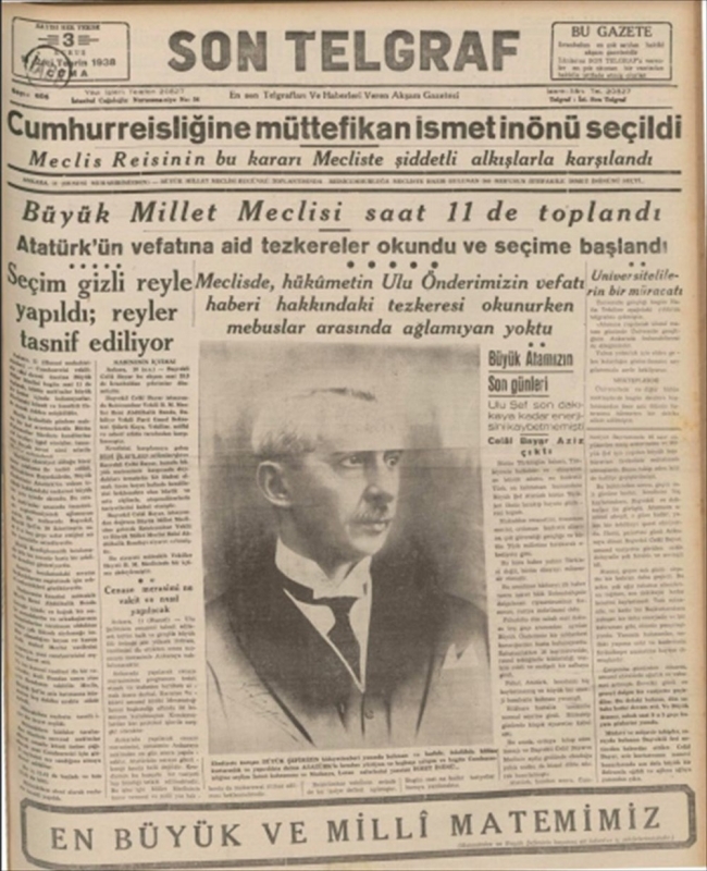 10 Kasım matemi gazetelerin tarihi manşetlerinde