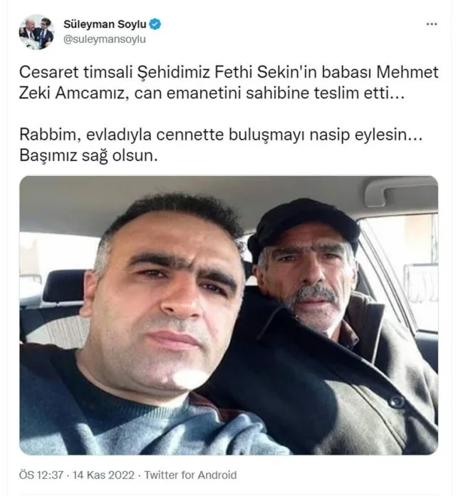 Şehit Fethi Sekin'in babası hayatını kaybetti