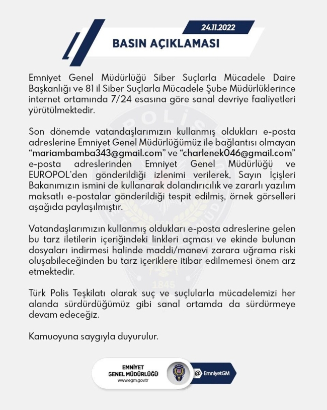 EGM'den önemli uyarı: Bu e-postalara dikkat!