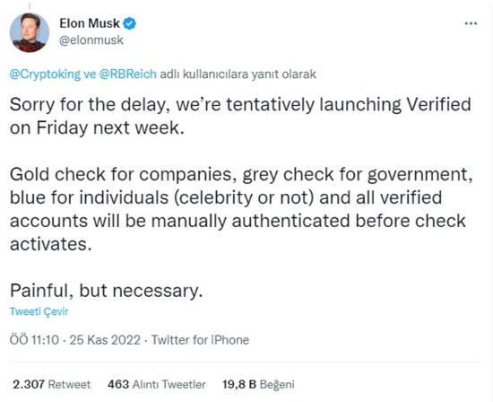 Elon Musk duyurdu: Altın ve gri tik geliyor