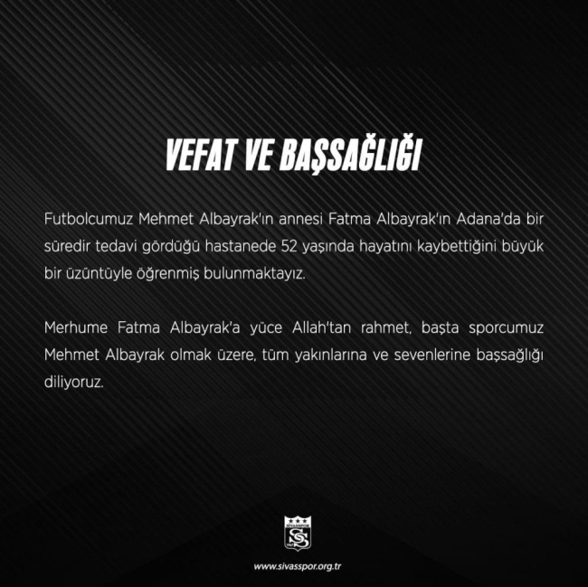 Sivassporlu futbolcunun acı günü