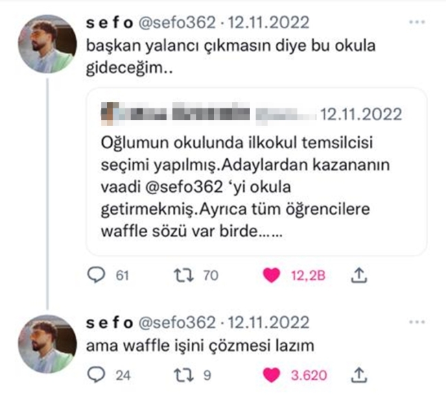 Şarkıcı Sefo bir öğrencinin seçim vaadi üzerine Bursa'daki okulu ziyaret etti
