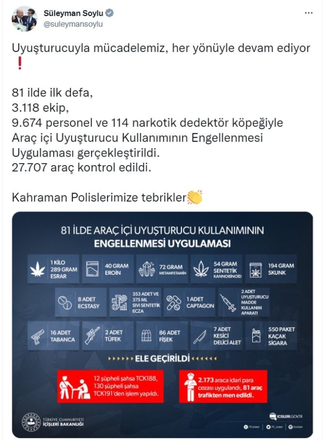 81 ilde ilk! 27 bin 707 araca 'uyuşturucu' kontrolü