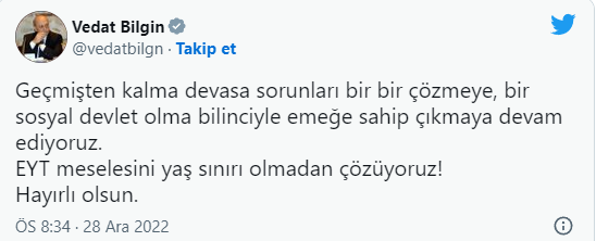 Bakan Bilgin'den EYT açıklaması! "Hayırlı olsun"