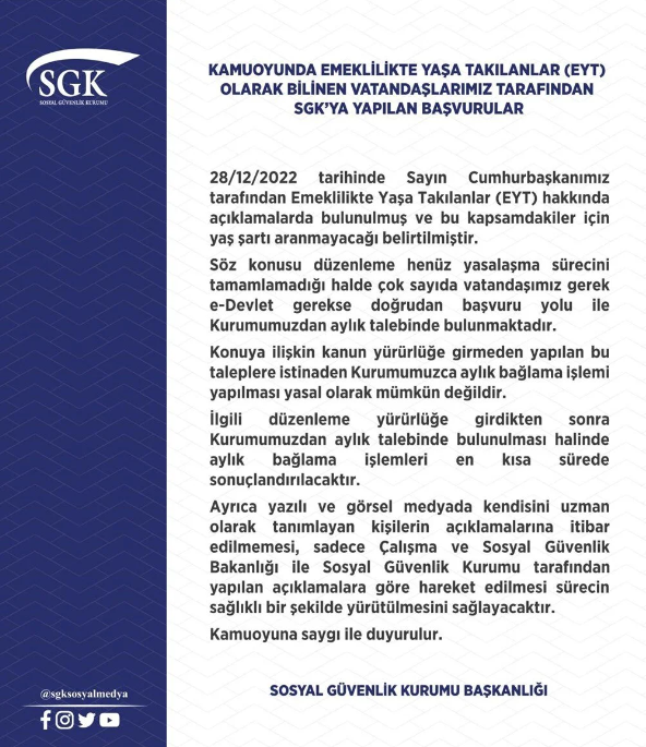 Sosyal Güvenlik Kurumu'ndan EYT açıklaması!