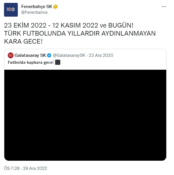 Fenerbahçe'den 'kara gece' göndermesi