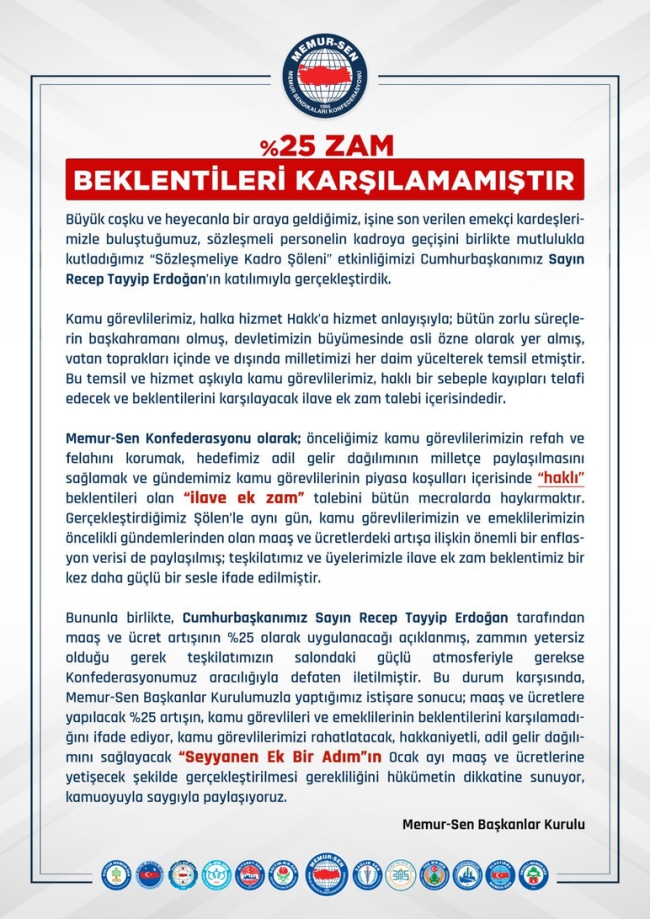 Memur-Sen Başkanı zam talebini yineledi!