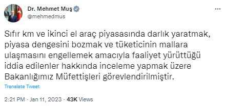 Bakanlıktan sıfır ve ikinci el araç piyasasına inceleme