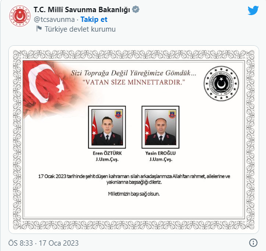 MSB duyurdu! 2 asker şehit oldu