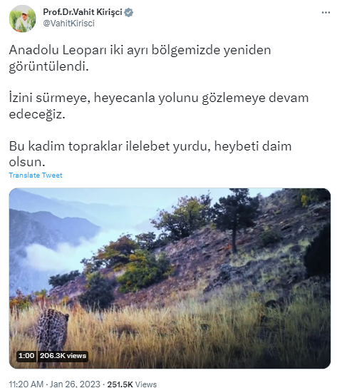 Bakan Kirişci: Anadolu Leoparı yeniden görüntülendi
