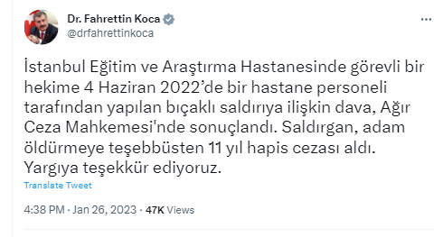 Bakan Koca duyurdu: O personele 11 yıl ceza