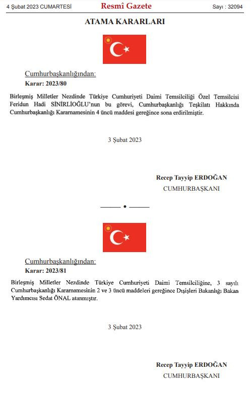 Türkiye'nin BM Daimi Özel Temsilcisi değişti