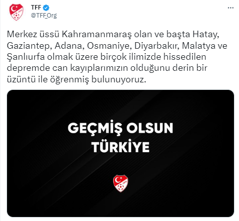 TFF ve Süper Lig kulüplerinden geçmiş olsun mesajı