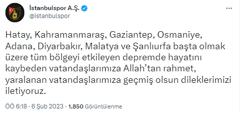 TFF ve Süper Lig kulüplerinden geçmiş olsun mesajı