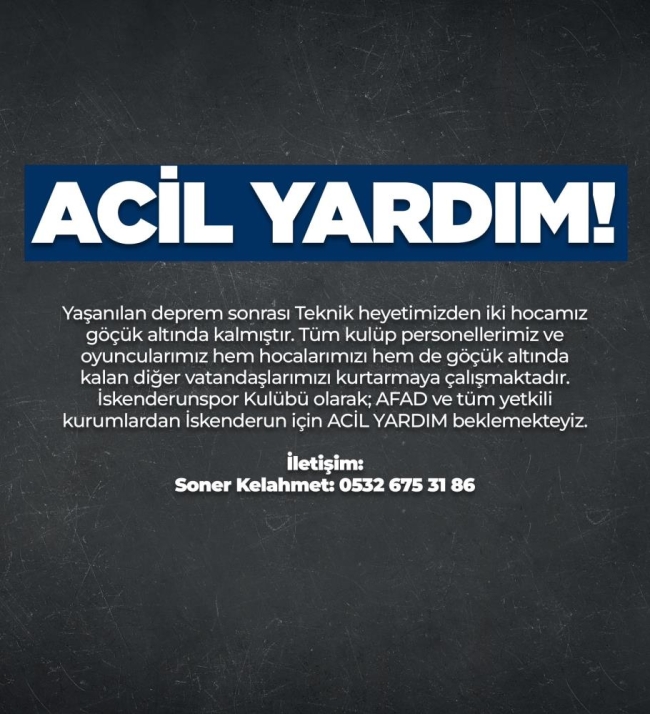 İskenderunspor, yardım çağrısında bulundu