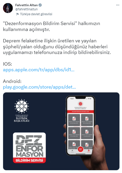 Fahrettin Altun duyurdu: Dezenformasyon Bildirim Servisi kullanıma açıldı