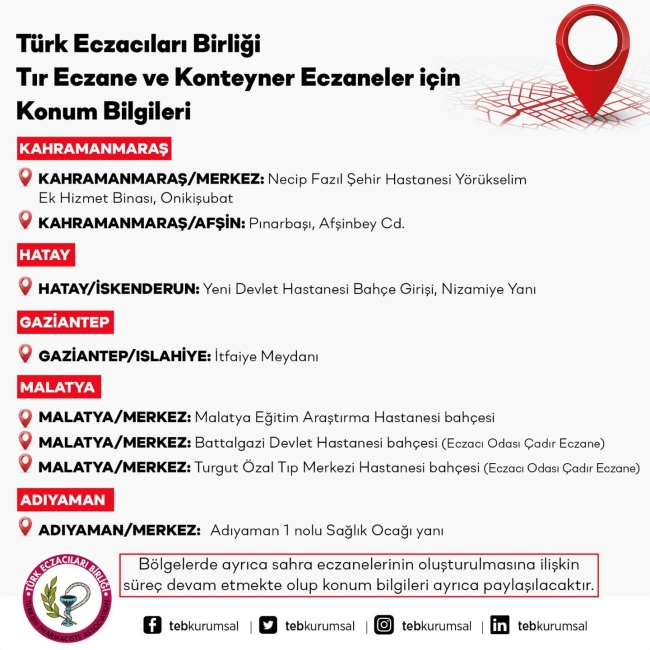 Deprem bölgesine sahra eczaneleri kuruldu! İşte adresler...