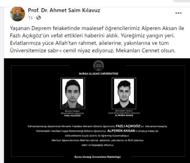 Uludağ Üniversitesi'nin acı kaybı