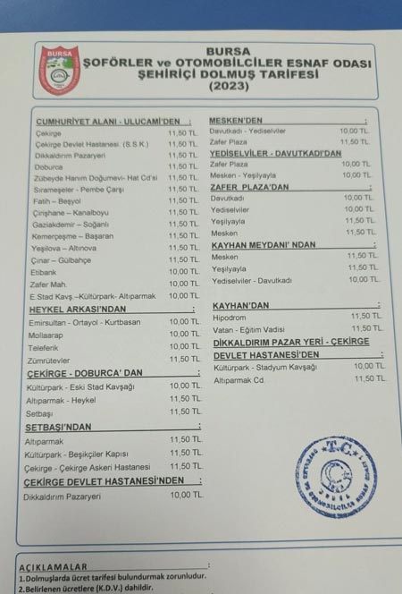 Bursa'da dolmuş ücretlerine zam!