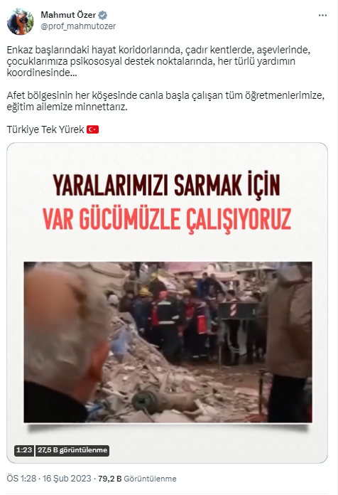 Bakan Özer'den deprem bölgesindeki öğretmenlere teşekkür