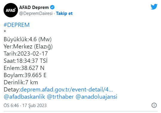 Elazığ'da korkutan deprem