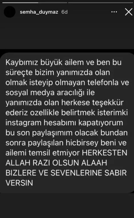 Sosyal medya fenomenin ablasından son paylaşım