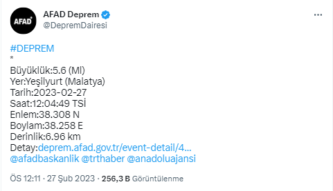 Malatya'da 5,6 büyüklüğünde deprem!