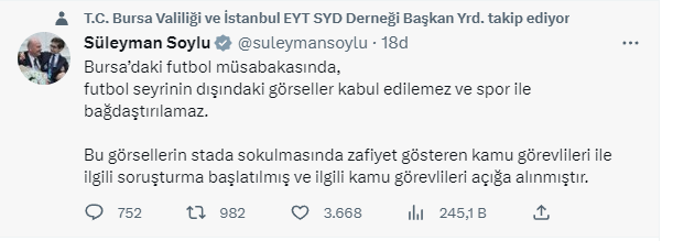 Bursaspor maçında kamu görevlileri açığa alındı