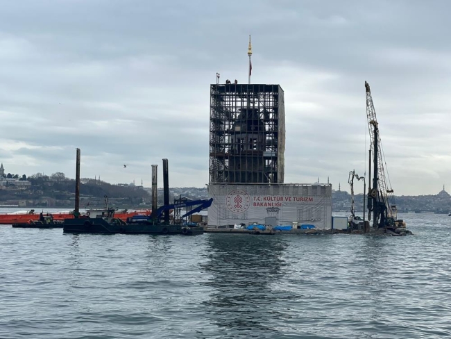 Restorasyonu devam eden Kız Kulesi’nin son hali görüntülendi