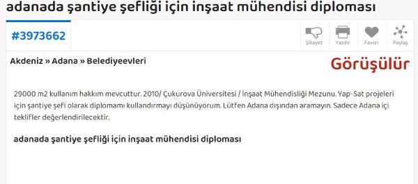 Mühendislerden internette 'kiralık-satılık diploma' ilanı!