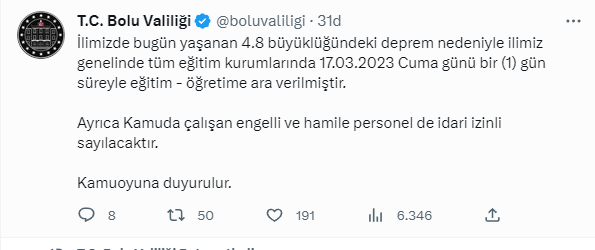 Bolu'da okullar deprem nedeniyle tatil edildi