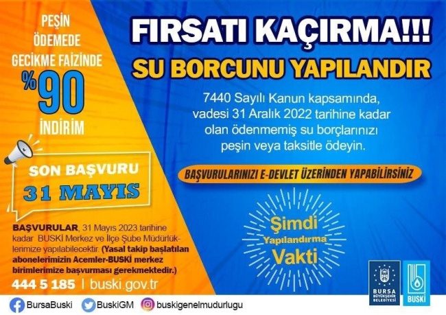 Bursa'da su borcu olanlara büyük fırsat