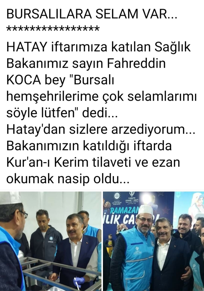Sağlık Bakanı Koca’nın Bursalılara selamı var!