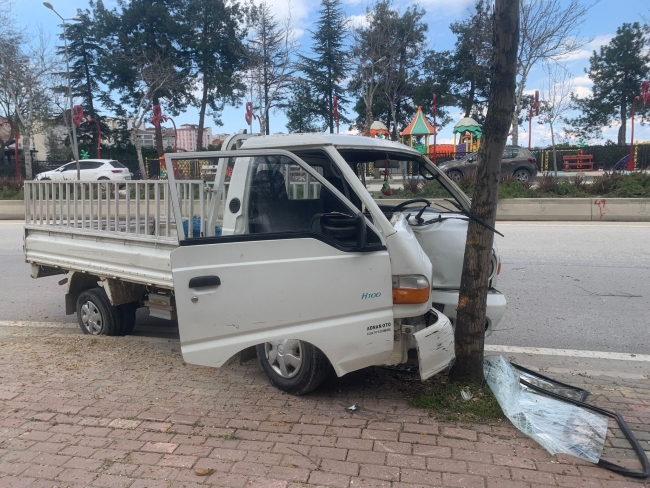 Kontrolden çıkan kamyonet ağaca çarptı