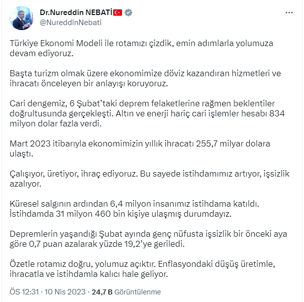 Bakan Nebati'den Türkiye ekonomisi açıklaması