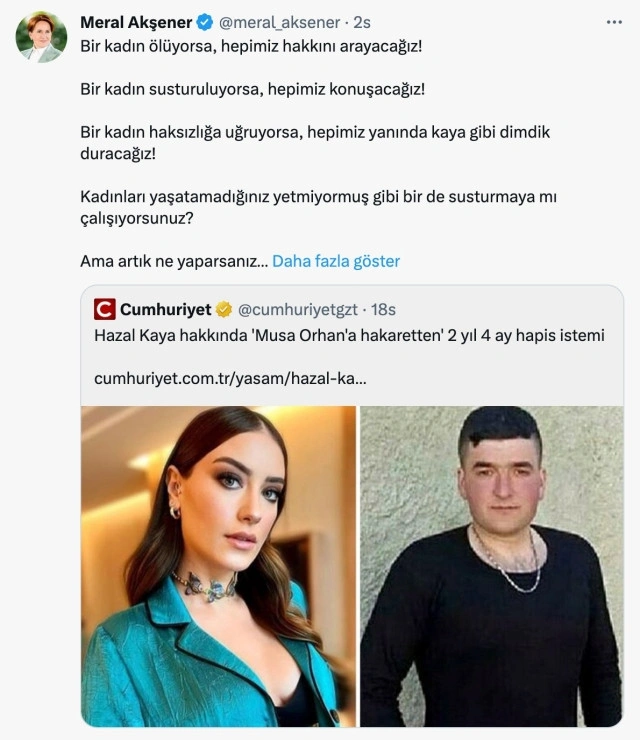 İyi Parti Liderinden Hazal Kaya'ya destek