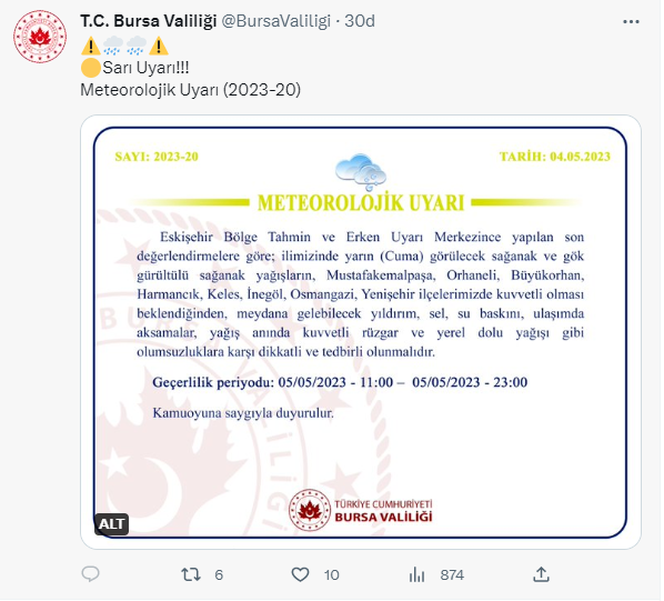 Bursa Valiliği'nden son dakika uyarısı