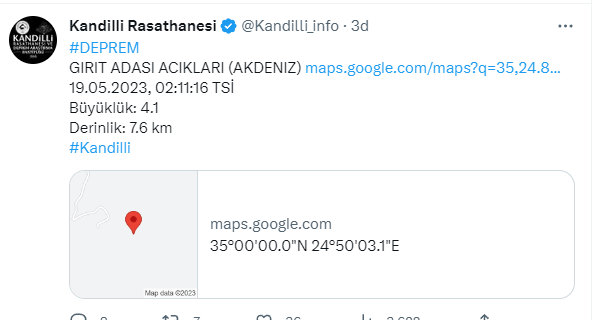 Akdeniz'de korkutan deprem
