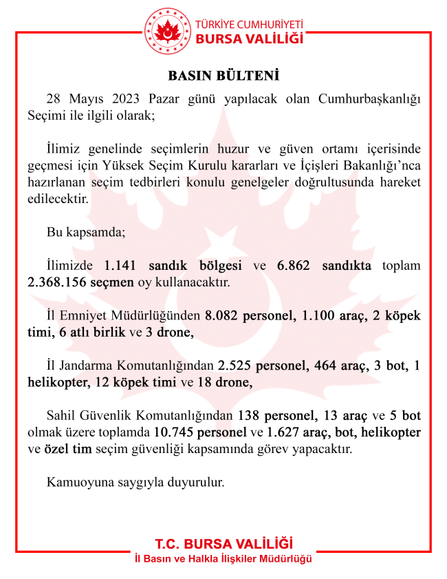 Bursa'daki seçmen sayısı belli oldu