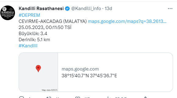 Malatya'da 3.4 şiddetinde deprem