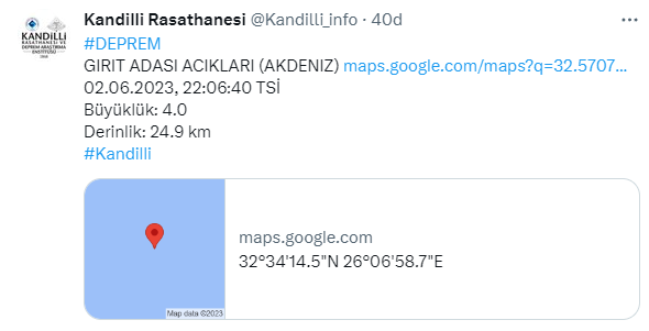 Akdeniz'de korkutan deprem