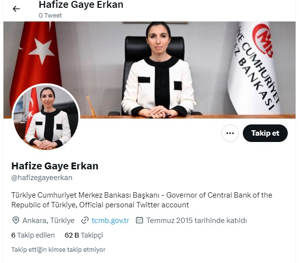Yeni Merkez Bankası Başkanı Twitter’da hesap açtı