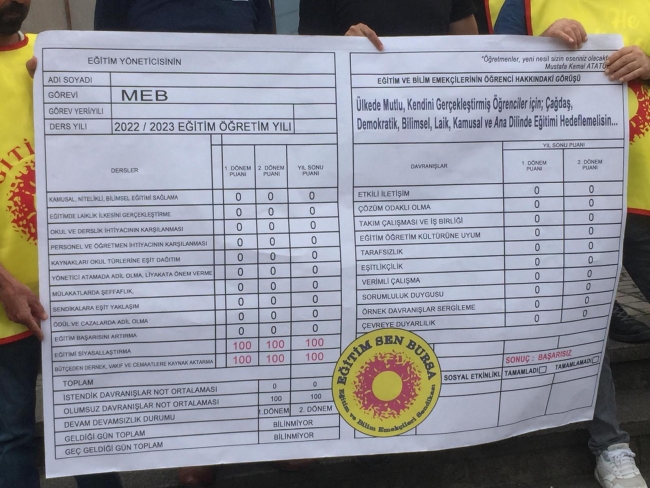Bursa Eğitim-Sen Şubesinden MEB’e karne 