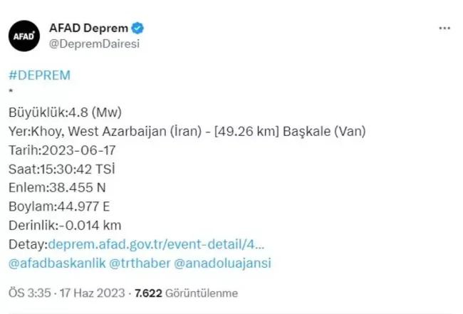 İran'da 4.8 büyüklüğünde deprem