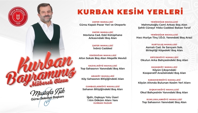 Gürsu'da kurban kesim alanları belli oldu